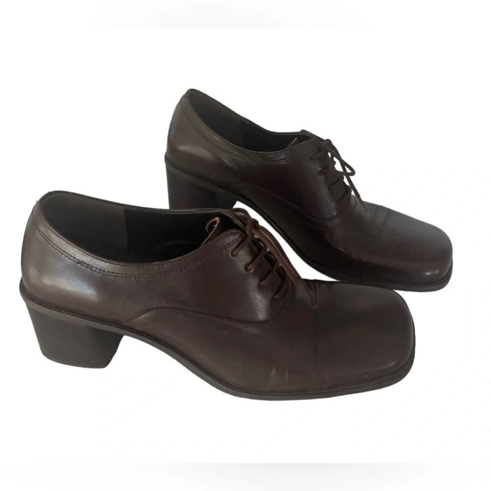 Enzo Angiolini Ea Flexo Leather Lace Up Block Heel Shies Sz8.5 Brown Academia - Picture 15 of 15